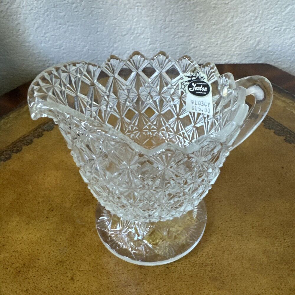 Vintage Fenton Clear Glass Diamond Pattern‎ Creamer 9103CY
